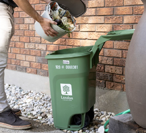 Person dumping contents of kitchen catcher into green bin