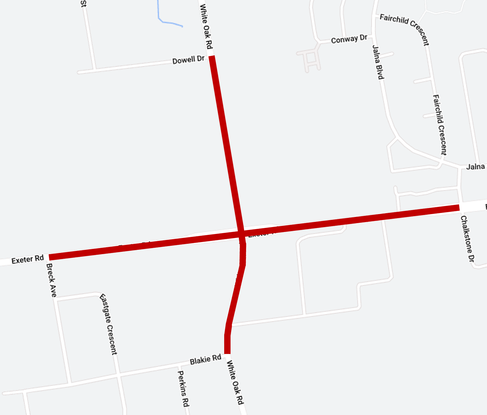 Exeter and White Oak Rd intersection closure 